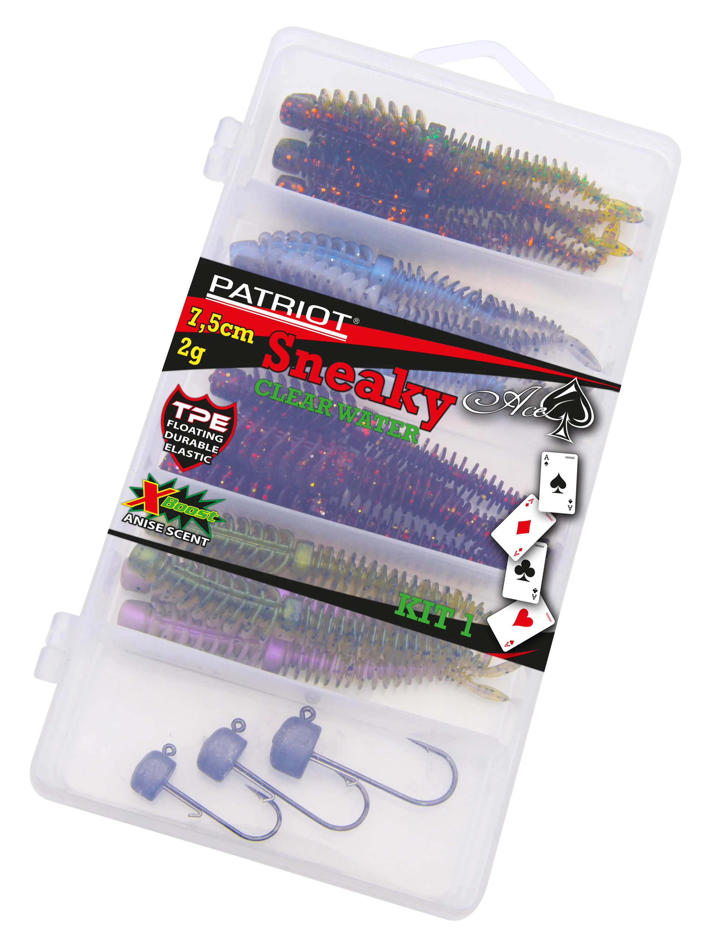 Patriot Sneaky NED 7,5 cm Clear Water jiggsortiment 16+3 st