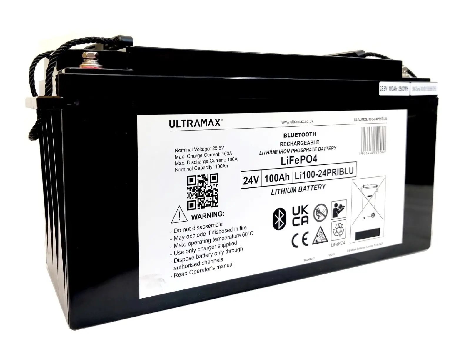 Ultramax 24V 100 Ah Bluetooth LiFePO4 litiumbatteri